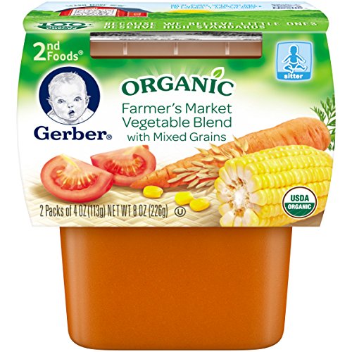 Gerber Organic 2nd Foods, Farmer's Market Vegetable Blend with Mixed Grains, 2 Count, 3.5 Ounce (Pack of 8)