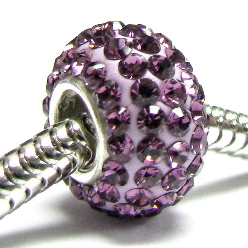 Queenberry (Free S/H) Birthstone February Sterling Silver Round Amethyst Crystal For Pandora Troll European Charm Bracelets