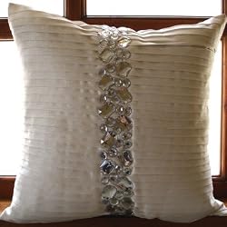 Precious Crystals - Throw Pillow Covers - Silk Pillow Cover with Crystal Embroidery