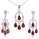 Celebrity Inspired 9.00 carats Pear Checkerboard Shape Garnet Pendant Earrings Set in Sterling Silver