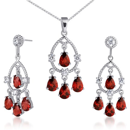 Childrens Toyshop  Jewelry : Celebrity Inspired 9.00 carats Pear Checkerboard Shape Garnet Pendant Earrings Set in Sterling Silver