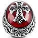INBLUE Men's Stainless Steel Ring CZ Silver Tone Black Red Cross Knight Fleur De Lis Oval