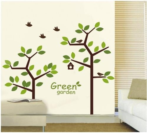 Enrichwall Home Decorative Mural Decal Art Vinyl Wall Sticker Green Garden Tree Birds Home Wallpaper