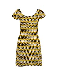 Chevron Print Short Sleeves Polyester/Spandex Vintage Stretchy Skater Dress 