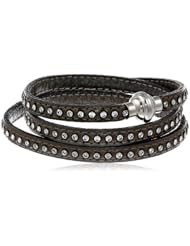 Leather Wrap Crystal Magnetic Clasp Bracelet, 22.5"