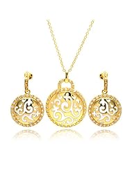 Nickel Free Sterling Silver Pendant & Earring Sets CZ Disc 14K Gold Plated Set With Enamel Design