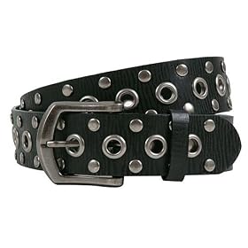 SNAP ON LEATHER BELT Grommet Circle Studs Hardware Punk Vintage Black