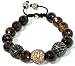 Shamballa Bracelet Three 14mm CZ Paves Two Black and One Champagne CZ with 12mm Faceted Dark Brown Agate Adjustable Macrame Lock with Two 8mm Champagne CZ Pave Ends Unisex Handmade