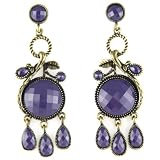 Purple Plum Sailor - Light Weight Faux Brass - Crystal Cut Plastic Gems - Fashion Earrings
