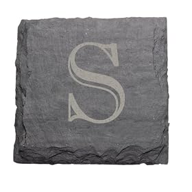 JK Adams Set of Four 4-Inch Square Monogrammed Slate Coasters, S by JK Adams