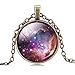 Women's Sparkly Starry Sky Outer Space Pendant Necklace Glass Cabochon Choker Necklace