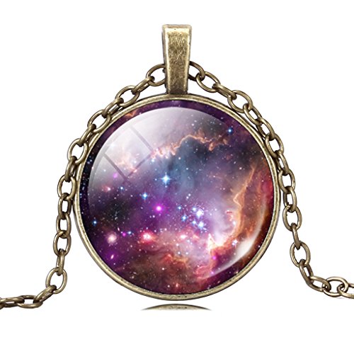 Women's Sparkly Starry Sky Outer Space Pendant Necklace Glass Cabochon Choker Necklace
