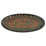 Handmade Decorative Lacquer Platter / Tray With Intricately Hand-etched Floral Design (Thailand)