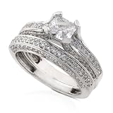 One of a Kind 1 7/8 ctw Princess & Round Cut Diamond Wedding Set in 18kt White Gold