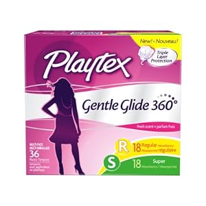 Playtex Gentle Glide Tampons Multipack, Fresh Scent Regular/Super Absorbency, 36 Count (Pack of 2)