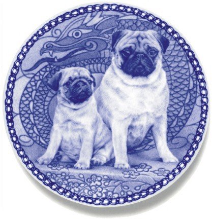 Pug & Puppy: Danish Blue Porcelain Plate