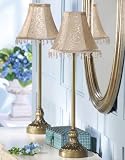 2 Candlestick Table Lamps W/ Beaded Ivory Shades by Collections Etc