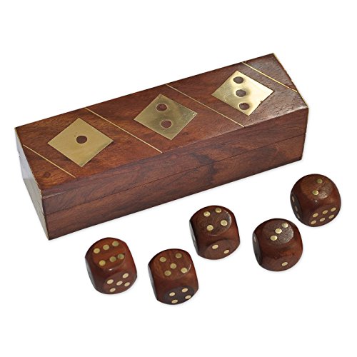 Dungri India Craft Â® Unique Indoor / Outdoor Dice Game Set with Decorative Storage Box( 5 X 1.5 X1.5 inches) - Includes 5 Wooden Dice Unique Gifts for Adults