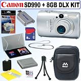 Canon Powershot SD990IS 14.7MP Digital Camera (Silver) + 8GB Deluxe Accessory Kit