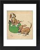 Framed Prints of Twin puppies quarrel over footstool from Mary Evans