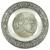 9 Inch Engravable Pewter Birth Plate - Baby's Bedroom w Cradle & Teddy Bear