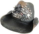 Walk By Faith Vintage Motor Bike Soul Handmade Coyboy Hat Rock Zombie Skulls and Spikes Ministy Black