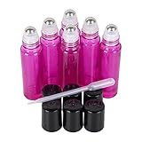 Fiery Youth Rose Glass Essential Oil Roller Bottles ,Useful for Aromatherapy PerfumesAand Lip Balms, 6 Bottle Set,10ml,Glass Roll on Bottle (0.5 ml Dropper included)