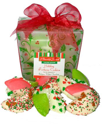 Belgian White Chocolate Dipped Holiday Fortune Cookies