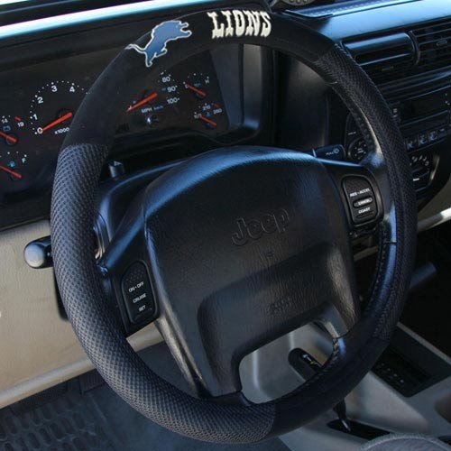 Detroit Lions Black Poly Suede & Mesh Steering Wheel Cover