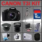 Canon EOS Rebel T3i 18MP Digital Camera with EF-S 18-55mm IS II Lens + 16GB Memory Card + Spare Extended Life Li-Ion Battery + 3 Piece Lens Filter Kit + 2.0 USB SD Memory Card Reader + Wide Angle Lens with Macro Extension + Telephoto Digital Conversion Lens + Lens / LCD Cleaning Kit + Camera Carrying Case + LCD Screen Protectors + Full Size 53'' Tripod with Case + Accessory Kit