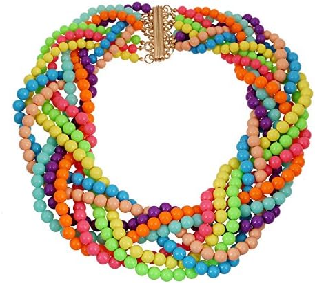 Fashion Trendy Multi-level Colorful Pearls Beaded Eoven Twist Charm Necklace Collar Bib for Women