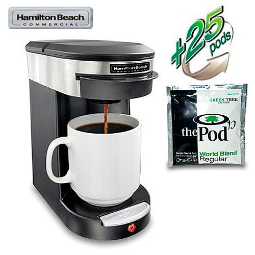 Hamilton Beach HDC200S Commercial 1 Cup Brewer - Stainless Steel (includes 25 World Blend Regular Pods)