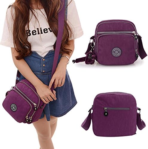 FakeFace Womens Teen Girls Extremly Lightweight Multi-Pockets Energetic Color Waterproof Nylon Shoulder Bag Messenger Crossbody Bag