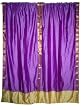 2 Violet Gold Artsilk Sari Saree Curtains Drapes Panels Window Dressing