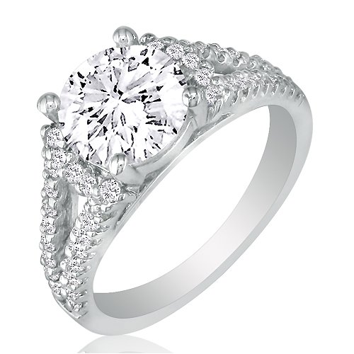 2ct Round Center Diamond Engagement Ring in 14K White Gold (GH SI2)