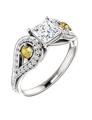 18K White Gold Princess Cut White and Yellow Diamond Ring -- LIFETIME WARRANTY