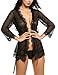 Avidlove Women's Lace Kimono Robe Mesh Babydoll Lingerie Chemise Black L