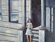 Girl Waiting - Oil Painting Hand Made Blue Tone 20 X 24