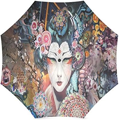 Design Custom Japanese Geisha Girl Art Folding Portable Outdoor Rain /Sun Umbrella Beach Travel Shade Sunscreen For Women/Men