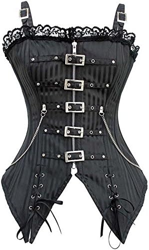 Kabbeen Women's Striped Gothic Punk Overbust Corset (US:M (Label size L), Black)
