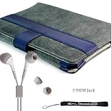 AMAZON KINDLE 2 Gray/Blue Soft Canvas Carrying SLEEVE CASE Cover Pouch + Indlues a 4-Inch Determination Hand Strap + Hi-Fi Noise-Reducing Ear Buds Earphone set