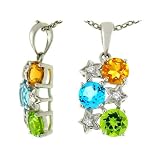 1.60 cttw Genuine Multi Color Gemstone Pendant - 14kt White or Yellow Gold
