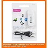 New Bluetooth V2.0+EDR USB Drive Audio Receiver w/ 3.5mm Audio Male to Male Cable - White