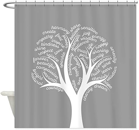 Inspirational Tree Fabric Shower Curtain for Home & Bathroom, Hooks Included, 72 x 72-Inch Gray/White by SCHOWER