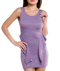Sleeveless Striped Print Polyester/Spandex/Knit Peplum  Dress