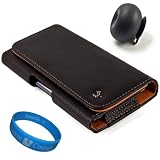 Black Textured Leather Protective Holster Carrying Case (Horizontal) for Samsung Galaxy S III S3 Android Smartphone + Black Rubberized Silicone Suction Stand + SumacLife TM Wisdom Courage Wristband
