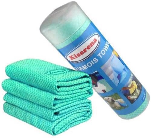 Kiserena Chamois Towel (Green) - Perfect Gift for Men and Women. Super Absorbent Fast Drying Towel - Scratch and Lint Free - Ideal for Drying Cars, Cooling, Gym Workouts, Sports - 1 Towel Per Tube