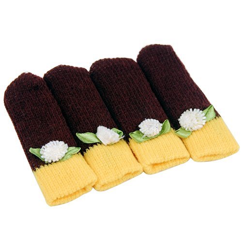 Kobwa(TM) Brown/Yellow Flower Knitting Wool Table Chair Leg Cover Sock Floor Protector Pad With Keyring
