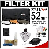 Zeikos 52mm 3-Piece Ultra Slim Pro Glass Filter Set (UV Ultraviolet, Circular Polarizing & Warming) with Pouch + Nikon Cleaning Kit for Nikon 18-55mm VR AF-S, 24mm f/2.8, 28mm f/2.8, 35mm f/1.8 G, 50mm f/1.4 & f/1.8 D, 55-200mm G DX VR, 85mm f/3.5 VR, 105mm f/2.8 Micro Lens