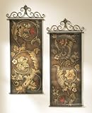 Set of 2 Wall Hanging Decors with Floral and Scroll Design